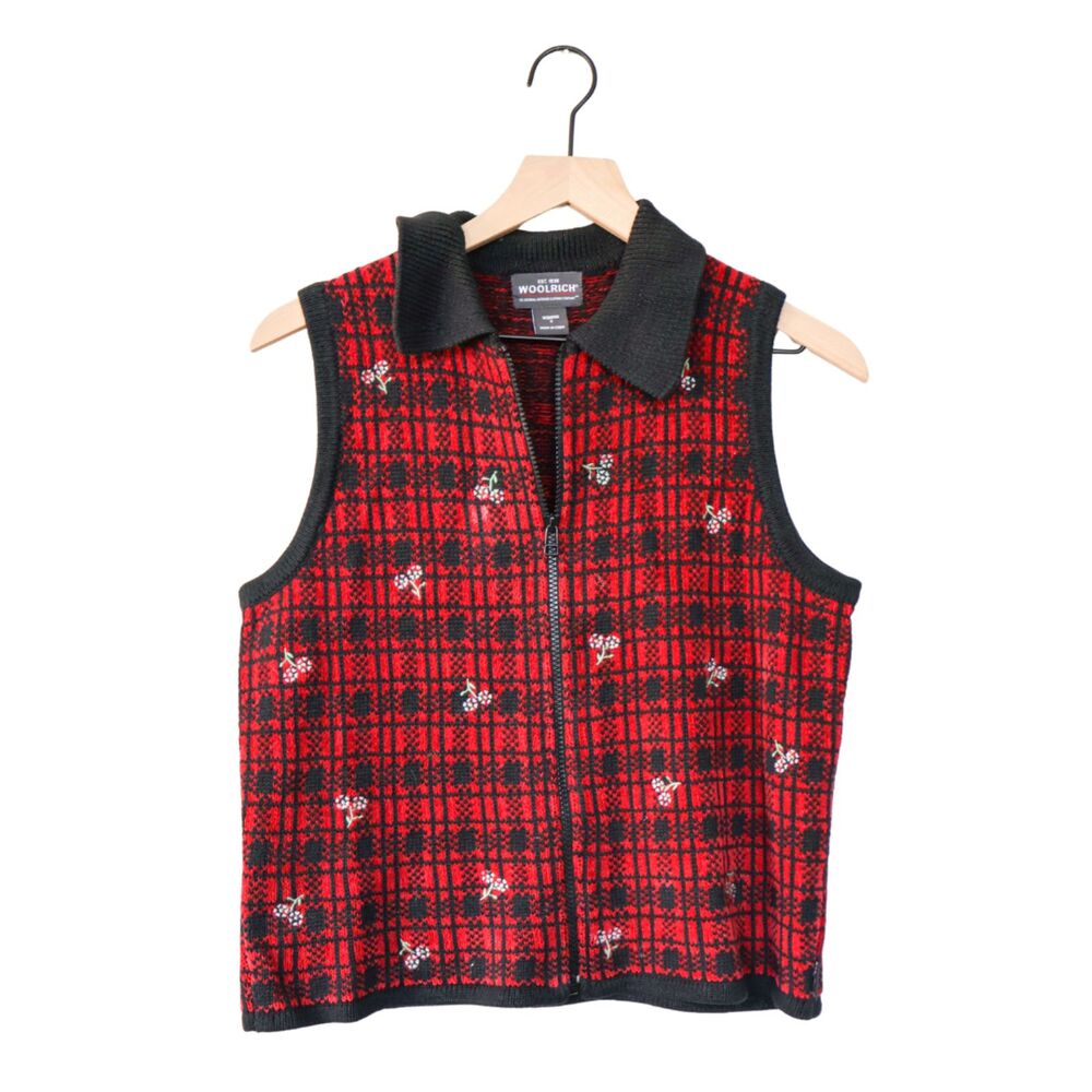 VTG Woolrich Red Houndstooth Sweater Vest Small